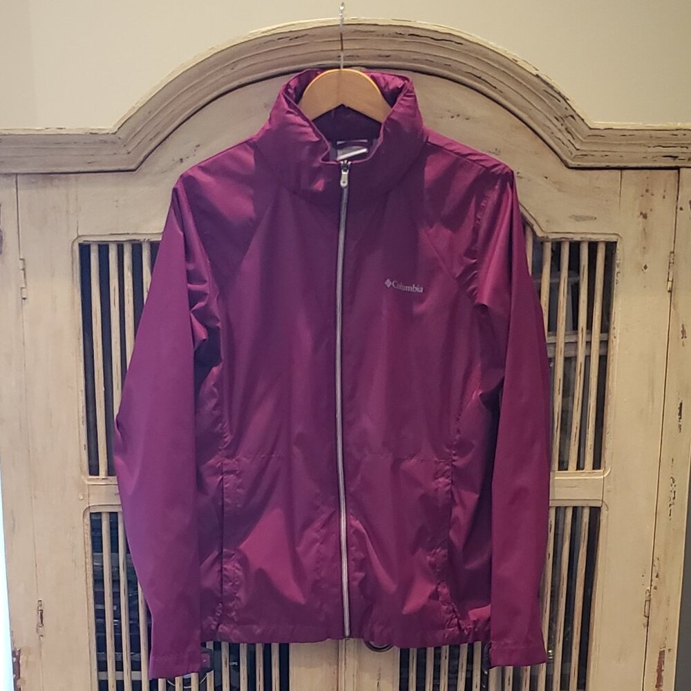 Columbia Fuschia Pink Rain Coat Wind Breaker Jacket Size XL